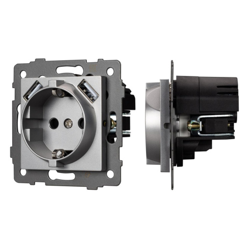 Механизм розетки с USB зарядкой SCT-MUAA-PL-GR-V (250V, 16A) Arlight 049820