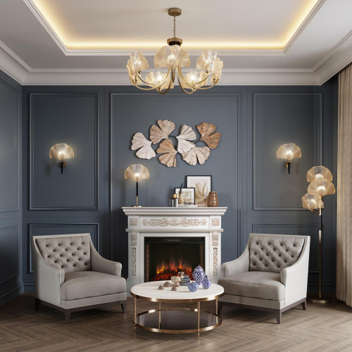 Каминокомплект ESTELLA/ЭЛЛИ Белый дуб с золотой патиной с очагом Электроочаг EPSILON 26 фото 3