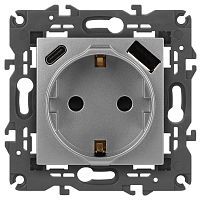 Розетка ЭРА Elegance 14-4108-03 2P+E 16A-250В со шторками с USB type-A+C 5В-3А алюминий Б0067741