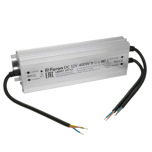 Трансформатор электронный для светодиодной ленты 400W 12V 245*77*41мм  IP67 (драйвер), LB007 FERON фото 2