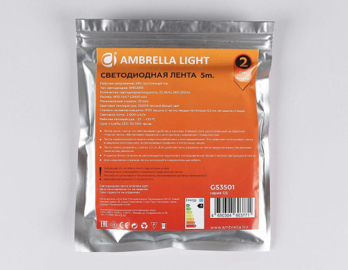 Светодиодная лента Ambrella Light 22W/m 240LED/m 2835SMD теплый белый 5M GS3501 фото 5
