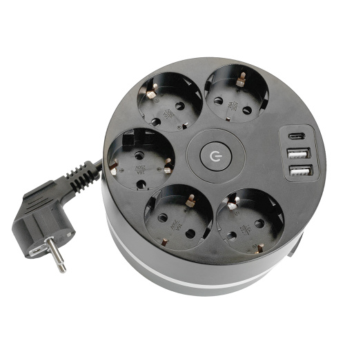 HM10-51-01 Удлинитель 5-местный с/з, 3x1мм2, 2.5м, 250В, 16А, 2USB+С 5V 3,1А, серия Comfort, черный фото 3