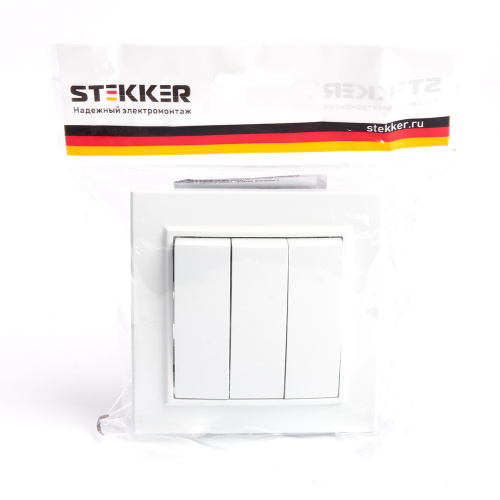 Выключатель 3-клавишный STEKKER  PSW10-9007-01, 250В, 10А, серия Эрна, белый фото 6