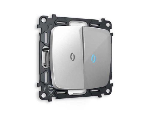 Комплект механизма 2-кл выключателя AMBRELLA VOLT с подсветкой 10000K OMEGA Серебро глянец QUANT (OP4040, VM115, G17B) MO404020