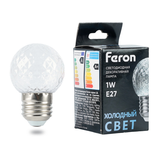 Лампа светодиодная Feron LB-385 Шарик 6400K прозрачный E27 1W 230V