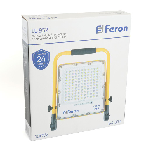 Светодиодный прожектор Feron LL-952 переносной с зарядным устройством IP66 100W 6400K фото 9