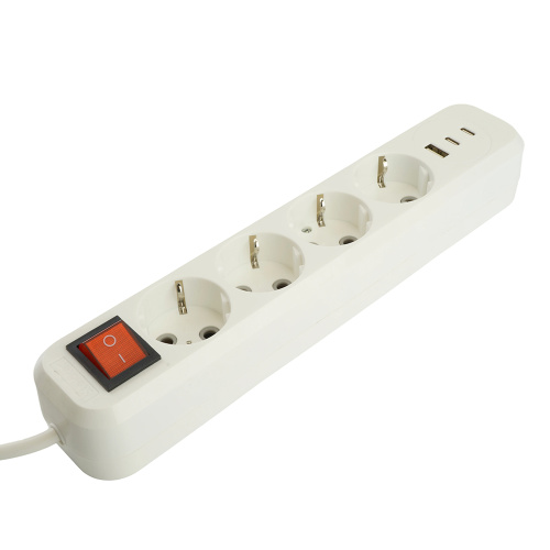 Удлинитель 4-местный с/з с выключ. STEKKER HM071-41-03 3x1мм2, 3м, 250В, 16А, 1USB+2C, 2.4A, сер Home, белый фото 5