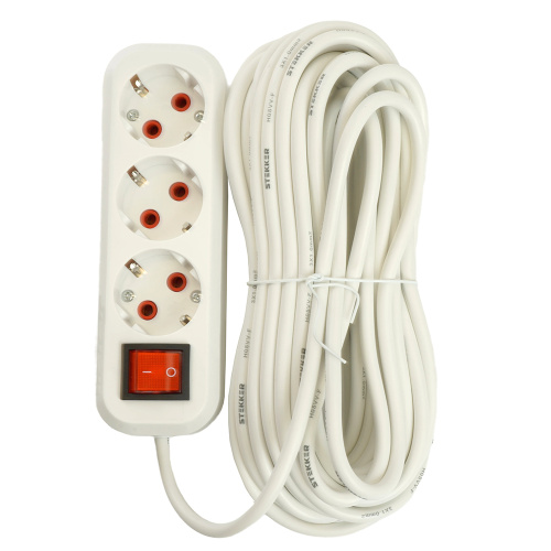 Удлинитель трехместный с/з  с выключ. STEKKER HM07-31-05 3x1мм2, 5м, серия Home (У16А-002), белый фото 3