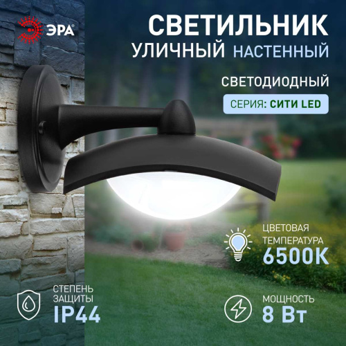 Садово-парковый светильник ЭРА ДБУ 07-8-004 Дели 4 черный 4 гранный настенный IP44 светодиодный 8Вт 6500K Б0057524 фото 6