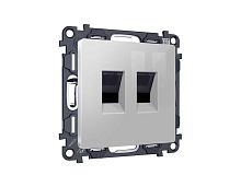 Комплект механизма компьютерной двойной розетки RJ-45 (8P8C) CAT6 с автоматической защитной шторкой ALFA Серебро глянец QUANT (AP4121, VM189) MA412110