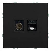 Розетка TV + компьютерная RJ-45 (механизм), STEKKER, RST00-5106-05, серия Эмили, черный уголь, soft touch