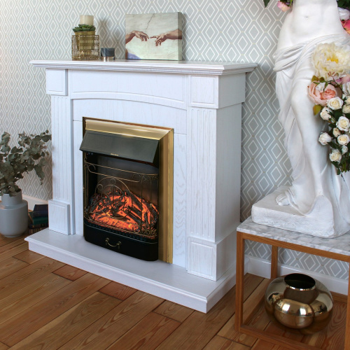 Электрокамин RealFlame Andrea WT фактурный белый с очагом Majestic Lux Brass фото 5