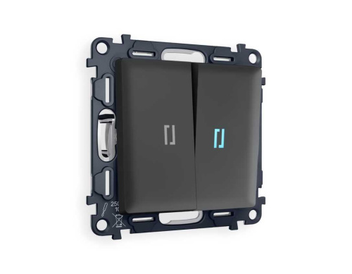 Комплект механизма 2-кл выключателя AMBRELLA VOLT с подсветкой 10000K ALFA Графит мягкое касание QUANT (AP9040, VM115, G17B) MA904020