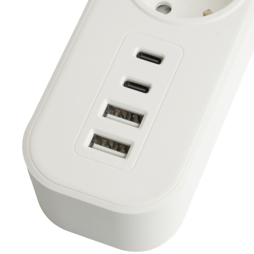 Сетевой фильтр 5-местный с/з STEKKER3x1мм2, 1,8 м, 250В, 16А, 2 USB-A+2 Type-C, серия Nova, белый фото 5