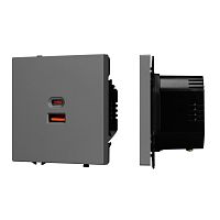 Механизм розетки с быстрой USB зарядкой SCT-NOBE-MUAC-SFPL-FC-GR (65W, QC3) Arlight 054319