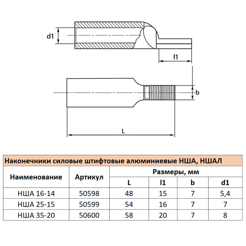 LD-NSHA-16-14 Наконечник штифтовой алюминиевый НША 16-14 фото 5