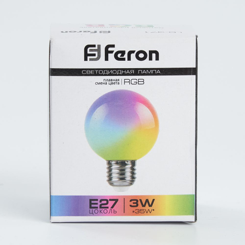 Лампа светодиодная Feron LB-371 Шар матовый E27 3W 230V RGB плавная смена цвета фото 4
