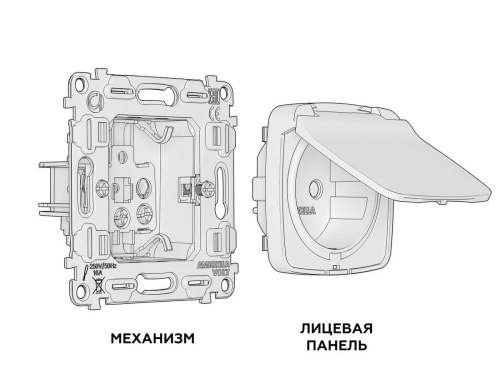 Комплект механизма электрической розетки Ambrella Volt OMEGA Белый глянец с/з с шторками и крышкой IP44 QUANT (OP1080, VM141) MO108010 фото 4