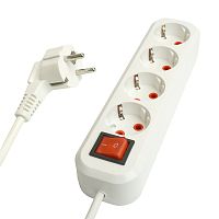 Удлинитель четырехместный с/з  с выключ. STEKKER HM07-41-07 3x1мм2, 7м, серия Home (У16А-003), белый