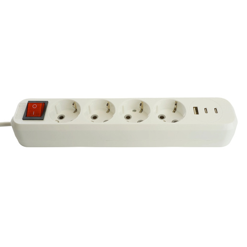 Удлинитель 4-местный с/з с выключ. STEKKER HM071-41-02 3x1мм2, 2м, 250В, 16А, 1USB+2C, 2.4A, сер Home, белый фото 4