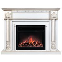 Каминокомплект IMPERIA/ПРЕСТИЖ Белый дуб с золотой патиной с очагом Электроочаг MOONBLAZE LUX/МУНБЛЕЙЗ