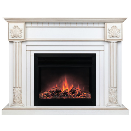 Каминокомплект IMPERIA/ПРЕСТИЖ Белый дуб с золотой патиной с очагом Электроочаг MOONBLAZE LUX/МУНБЛЕЙЗ