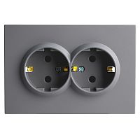 Розетка 2-местная с з/ш, с/з, СЗК, STEKKER, 250В, 16А, серия Эмили, RST16-5114-05ZK, черный уголь, soft touch