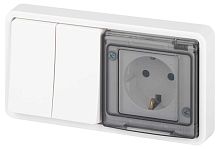 Блок розетка с выключателем ЭРА Эксперт 11-7522-01 двойным IP55 16A-10AX-250В горизонт. СУ белый Б0063274