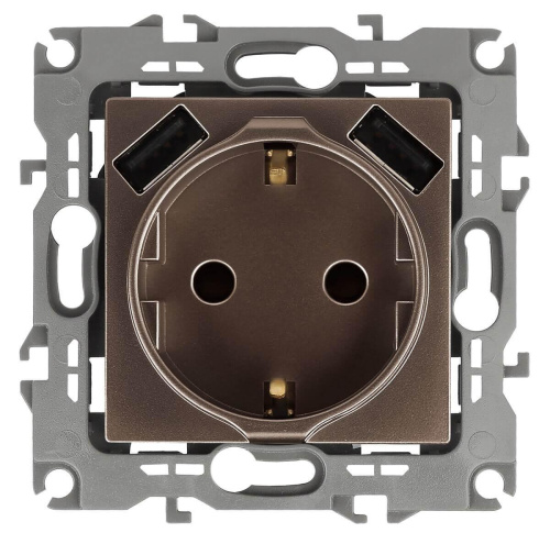 Розетка ЭРА Intro Solo Schuko P+E 16A 250V со шторками 2хUSB бронза 12-4109-13 Б0047847 Розетка ЭРА Intro Solo Schuko P+E 16A 250V со шторками 2хUSB бронза 12-4109-13 Б0047847