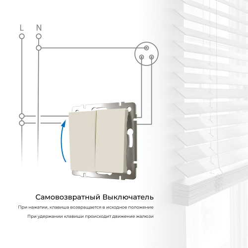 Выключатель двухклавишный с самовозвратом (айвори матовый) W1122462 фото 3