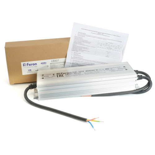 Трансформатор электронный для светодиодной ленты 400W 12V 245*77*41мм  IP67 (драйвер), LB007 FERON фото 7