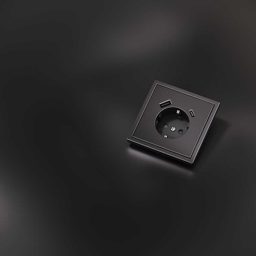 Накладка для розетки с заземлением и защитными шторками, с USB A+C, S70 Metal (антрацит) Voltum VLSM001012