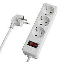 Сетевой фильтр 3-местный с/з STEKKER HM20-31-03 3x1мм2, 3 м, 250В, 16А, серия Optima, белый