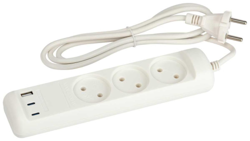 Удлинитель электрический ЭРА U-3-1,5m-USB-W 3 розетки + 3xUSB A+C 1,5м 10А белый Б0069075 Удлинитель электрический ЭРА U-3-1,5m-USB-W 3 розетки + 3xUSB A+C 1,5м 10А белый Б0069075
