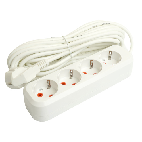 Удлинитель  четырехместный c/з STEKKER HM06-40-05 3x1мм2, 5м, серия Home (У10-429), белый фото 5