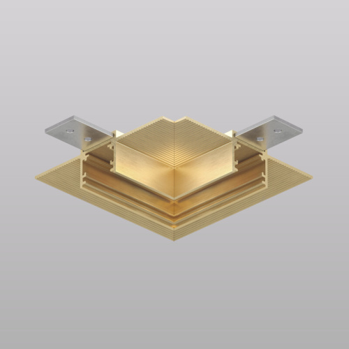 Угловой элемент трека SHINE HIDE для ГКЛ 12,5 мм, 90°, потолок–потолок, сатинированная латунь, алюминий