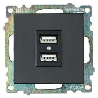 Розетка USB 2-местная (механизм), STEKKER GLS10-7115-05, 250B, 2,1А, серия Катрин, черный