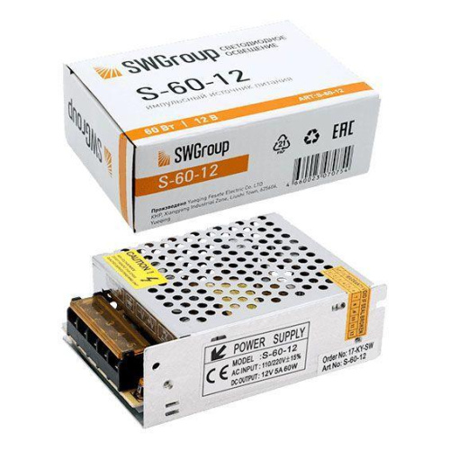 Блок питания SWG 12V 60W IP20 5A S-60-12 000142 Блок питания SWG 12V 60W IP20 5A S-60-12 000142