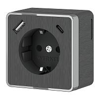 Розетка с заземлением, шторками и USB тип A+C Gallant графит рифленый W5071704