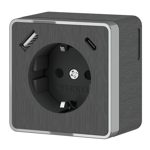 Розетка с заземлением, шторками и USB тип A+C Gallant графит рифленый W5071704