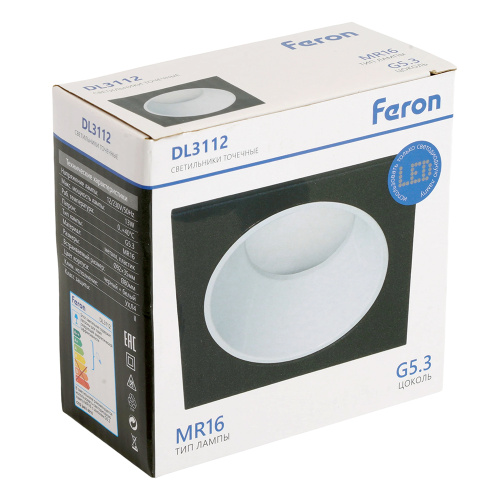 Светильник встраиваемый Feron DL3112 потолочный MR16 G5.3  черный + белый фото 9