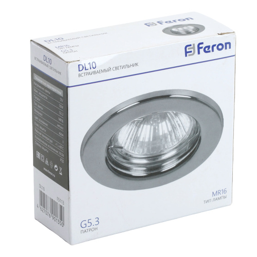 Светильник встраиваемый Feron DL10 потолочный MR16 G5.3 хром фото 5