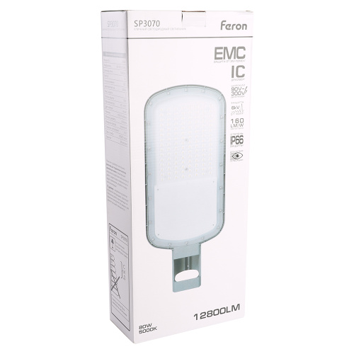 Светодиодный уличный консольный светильник Feron SP3070 80W 5000K AC90-300V, серый фото 5