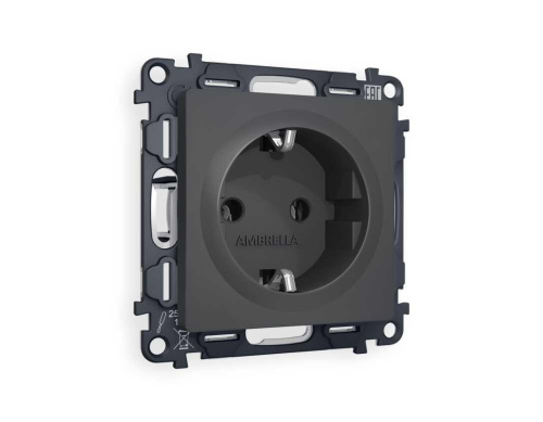 Комплект механизма электрической розетки AMBRELLA VOLT ALFA Графит мягкое касание с/з на винтовых зажимах QUANT (AP9060, VM141) MA906010