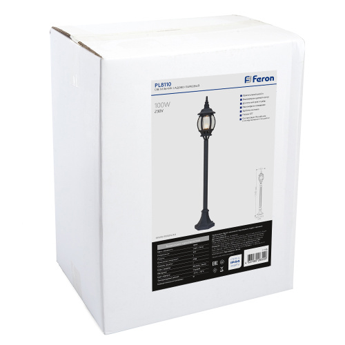 Светильник садово-парковый Feron 8110/PL8110 столб 100W E27 230V, черный фото 3