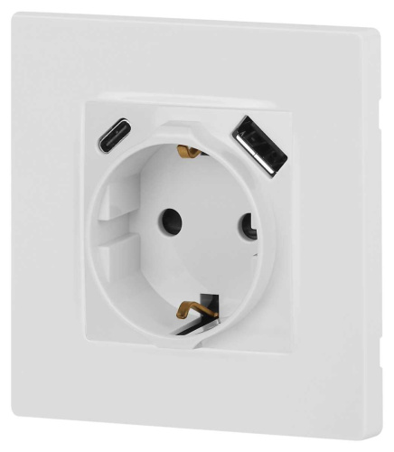 Розетка ЭРА Серия 12 12-4108-01 2P+E 16A-250В со шторками с USB type-A+C 5В-3А белый Б0067752 фото 6