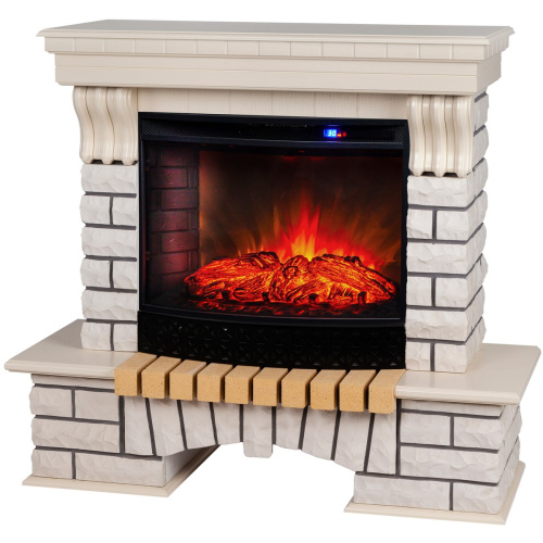Каминокомплект COUNTRY/БРУКЛИН Белый дуб с очагом Электроочаг EVRIKA 25.5 фото 2