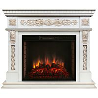 Каминокомплект ESTELLA/ЭЛЛИ Белый дуб с золотой патиной с очагом Электроочаг EPSILON 26