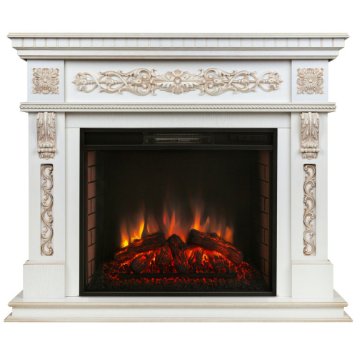 Каминокомплект ESTELLA/ЭЛЛИ Белый дуб с золотой патиной с очагом Электроочаг EPSILON 26