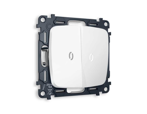 Комплект механизма 2-кл выключателя AMBRELLA VOLT с подсветкой 5600K OMEGA Белый матовый QUANT (OP1240, VM115, G14W) MO124015